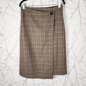 Contemporaine Tan Plaid 40% Wool Blend Midi Pencil Skirt